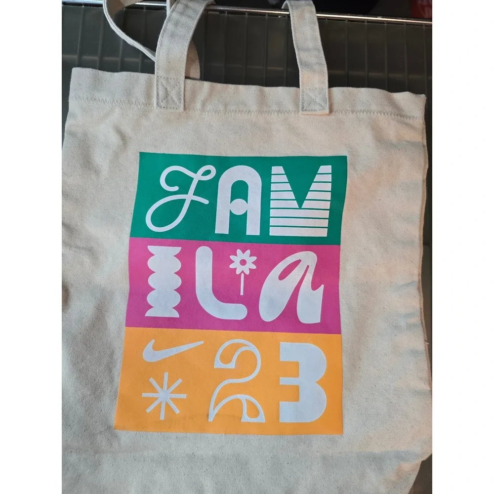 NIKE Family 23 Canvas Tote Bag Green Pink‎ Orange Graphic Print